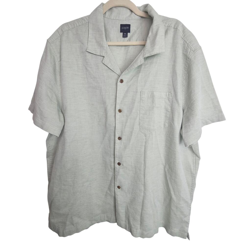J. Crew Mens Textured Dobby Camp Shirt Sz XXL Green Cotton Preppy Classic Casual